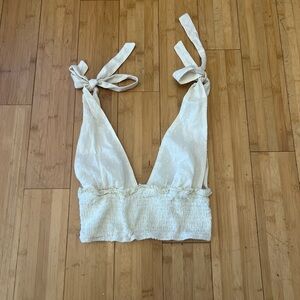 Cream Tie-Strap Crop Top